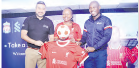 Left Foot’s Aman Bhasin, Stanchart’s Joyce Kibe and Moses Chogo of CFAO during the Stanchart Cup launch