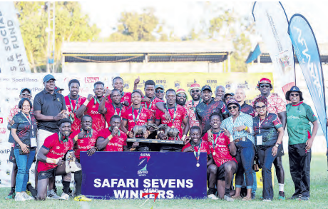 Shujaa celebrate after winning the Safari Sevens title