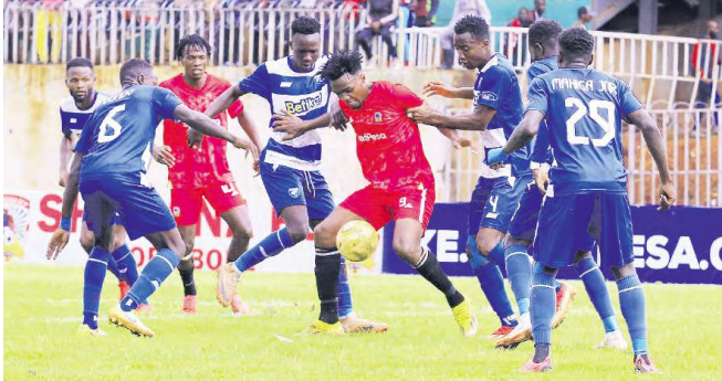Action between Shabana and AFC Leopards at Gusii Stadium