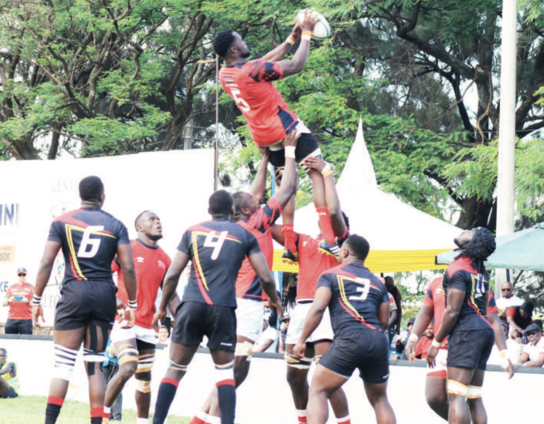 Hillary Odhiambo wins the ball from the lineout against Uganda in last weekend’s Elgon Cup clash