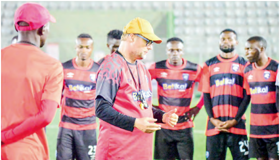 AFC Leopards head coach Tomas Trucha with his charges