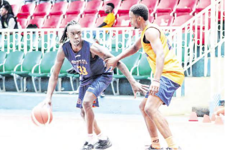 Nairobi City Thunder's Albert Odero shields the ball from a teammate during a training session at Nyayo Stadium