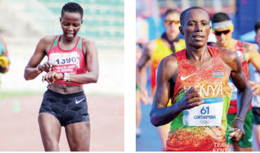 Walk race participants Emily Ngii and Samuel Gathimba
