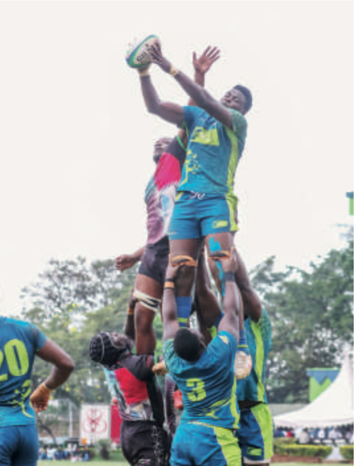 KCB’s Andy Cole Omolo wins a lineout against Quins during the Enterprise Cup semi-finals on June 1