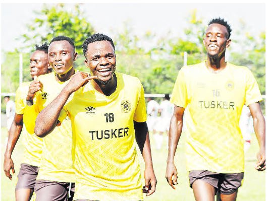 Tusker's James Kibande celebrates after scoring against Mathare United