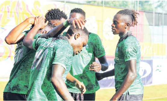 Gor Mahia players celebrate during their match against Talanta at Dandora Stadium yesterday /CHARLENE MALWA