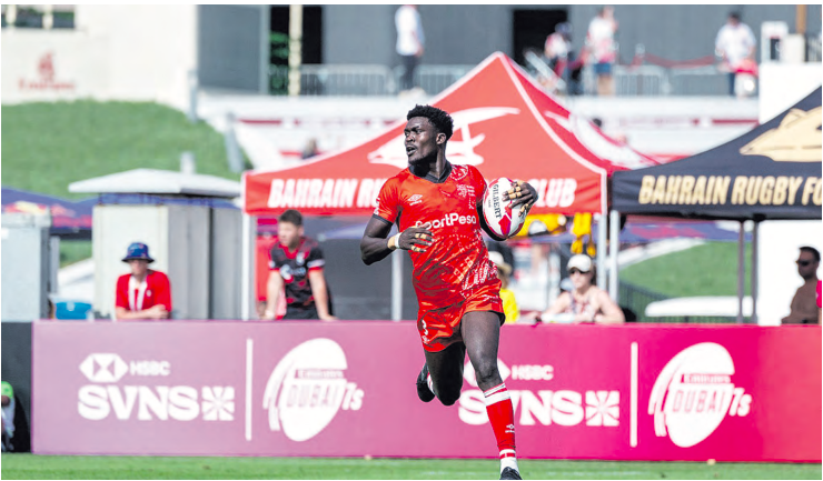 Shujaa's George Ooro in full flight against Uruguay