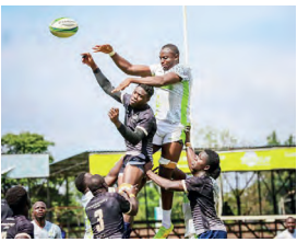KCB's Emmanuel Silungi reaches out for the ball during a lineout against Mwamba./HANDOUT