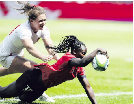 Lionesses' Edith Nariaka scores a try in past match against Poland /FILE