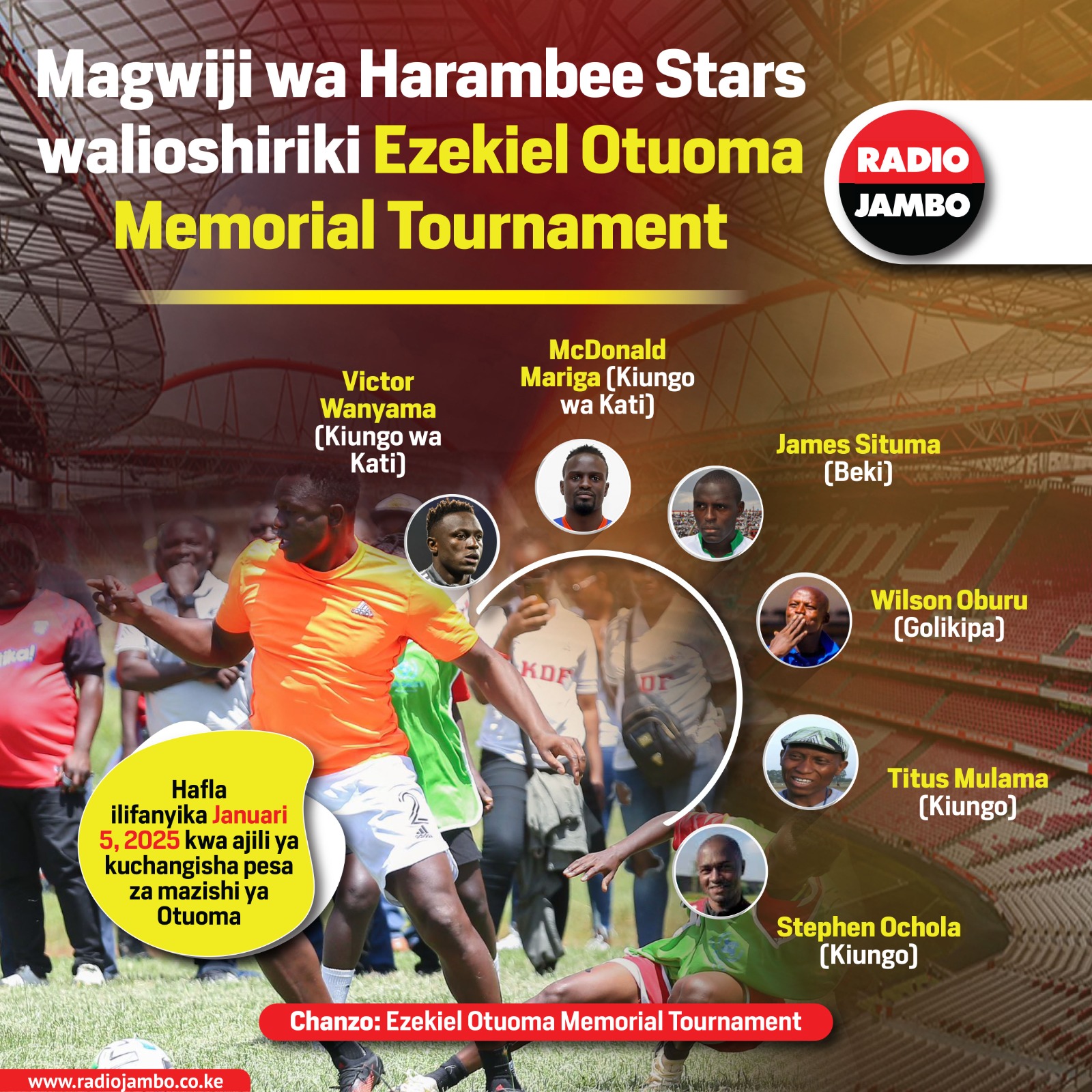 Magwiji wa Harambee Stars walioshiriki mechi ya kumpa buriani Ezekiel Otuoma