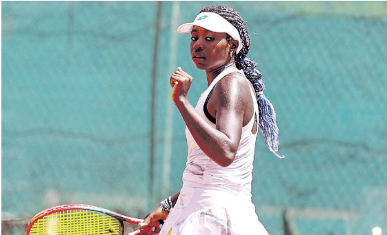 Angela Okutoyi during yesterdaý's final against Chinese Taipei's Joanna Garland /HANDOUT