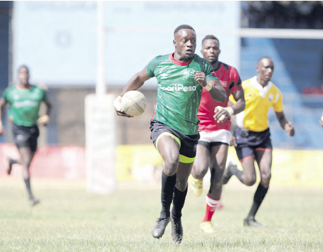 Shujaa's Ben Salem, left, and Patrick Lumumba of Morans during the 2024 Safari Sevens / FILE