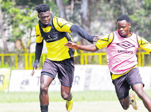 Tusker's Alex Onchwari and James Kibande during a training session / CHARLENE MALWA
