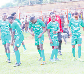 Mara Sugar players celebrate during a recent match at Sony Green Stadium in Migori /ANGWENYI GICHANA
