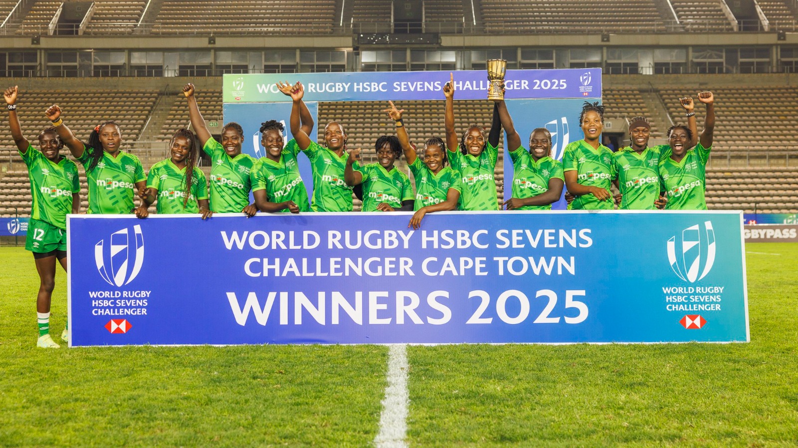 Kenya lionsess celebrate after winning the HSBC Challenger Series  first leg in Capetwon last weekend. [PHOTO:Lionesses X]