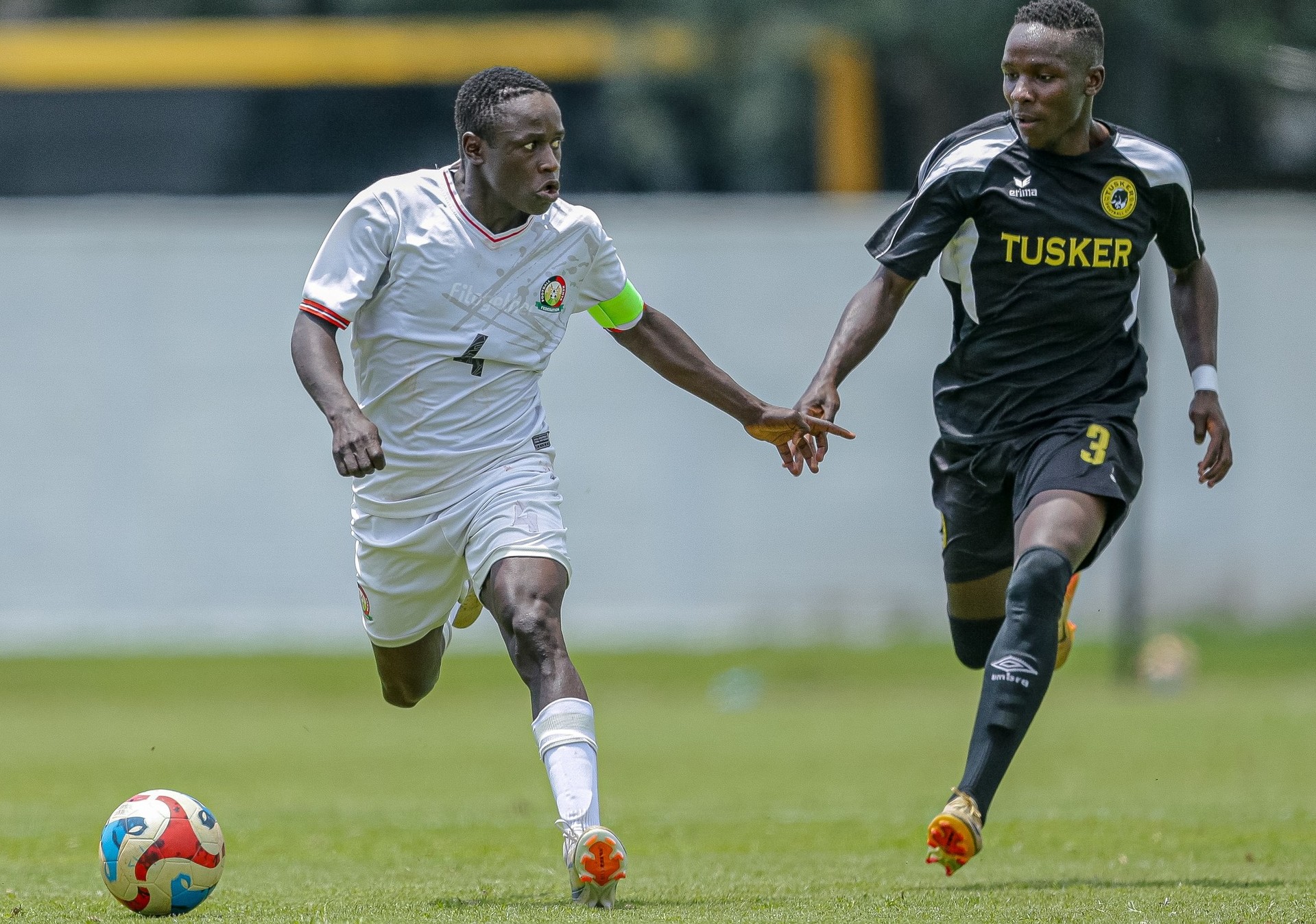 Defender Baron Ochieng  in action against Tusker ina friendly match  at Police Sacco grounds