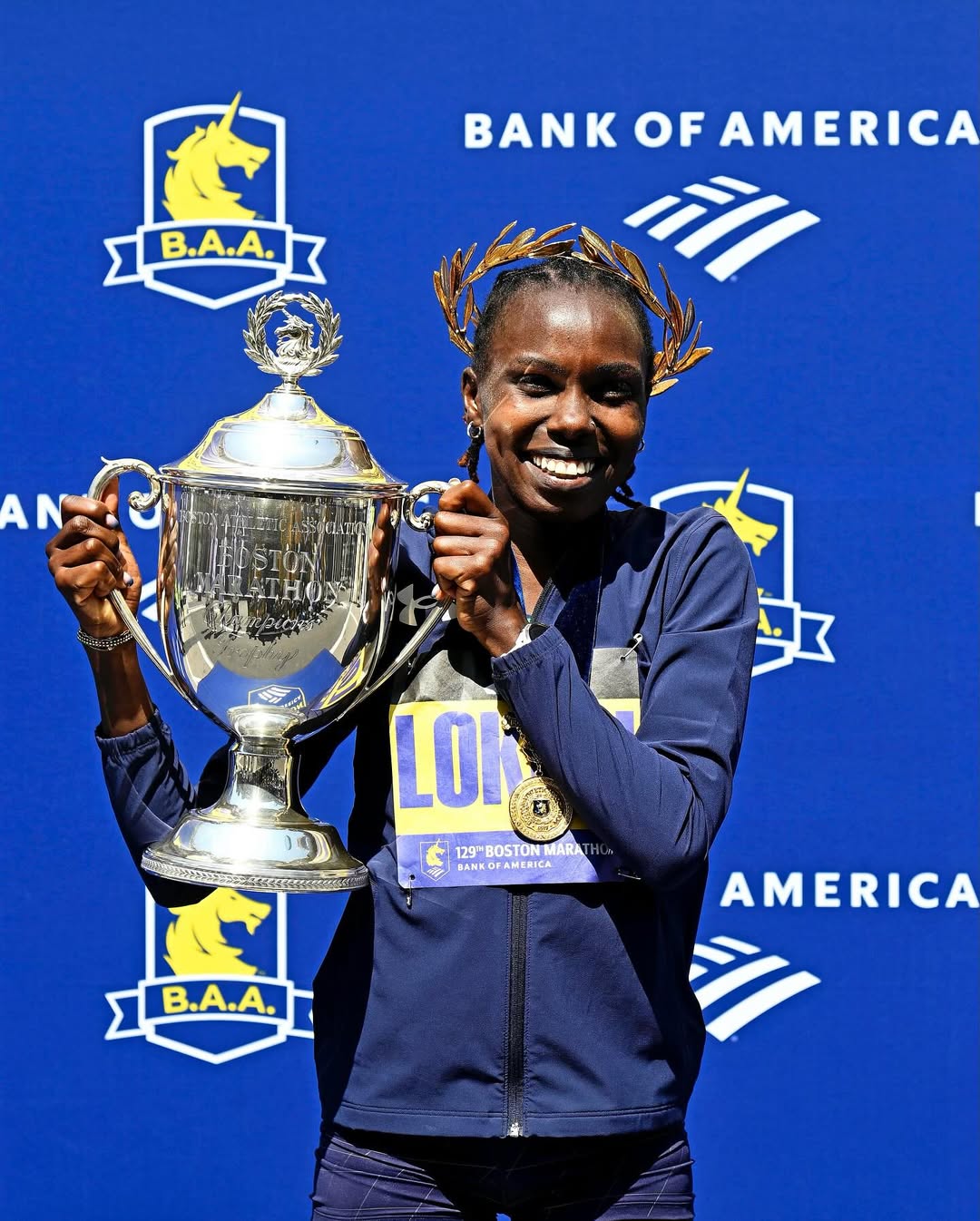 Sharon Lokedi, after winning the 2025 Boston Marathon/ HANDOUT