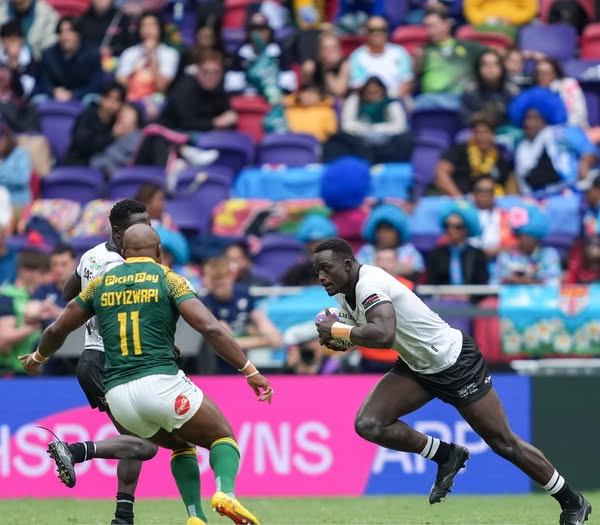 Kenya Sevens forward Kevin Wekesa in action against South Africa in the Hong Kong Sevens/FILE