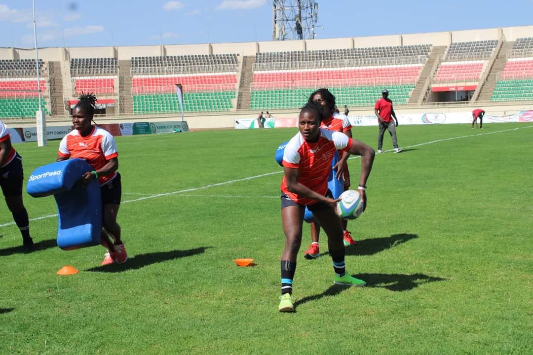 Kenya Lionesses’ Janet Okello prepares to pass during a training session at Nyayo stadium