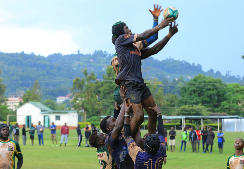 Action between Kisii RFC and AP Warriors at Kisii School in the Nationwide semi-final.