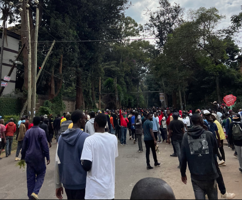 State House Girls: Large Crowd Gathering Along State House Road