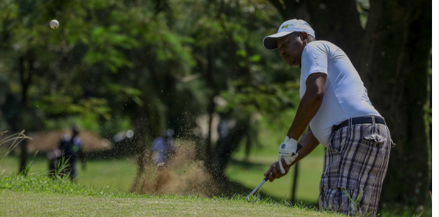 Christopher Avisi at the bunker during the KCB East Africa Golf Tour at the Nyanza Golf Club /HANDOUT