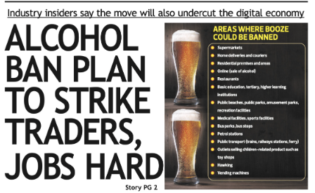 Briefs: Alcohol ban plan to strike traders, jobs hard