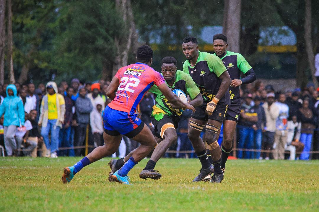 Kabras William Mwanji  takes on Oilers' opponent during the Kenya Cup final held in Kakamega