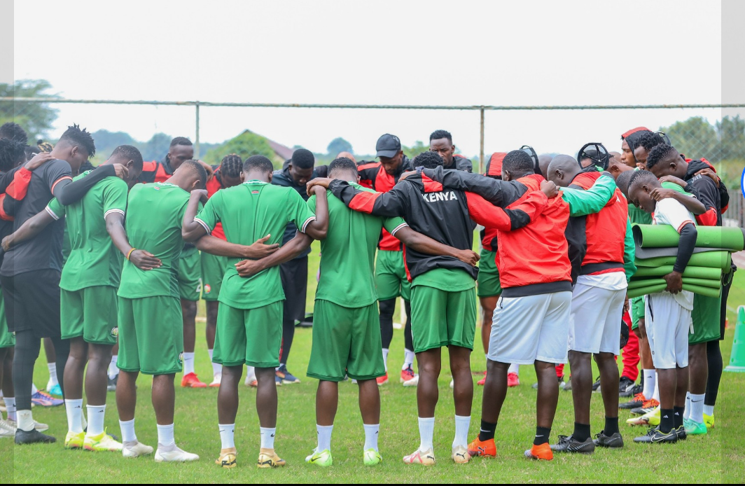 Harambee Stars pray after a training session