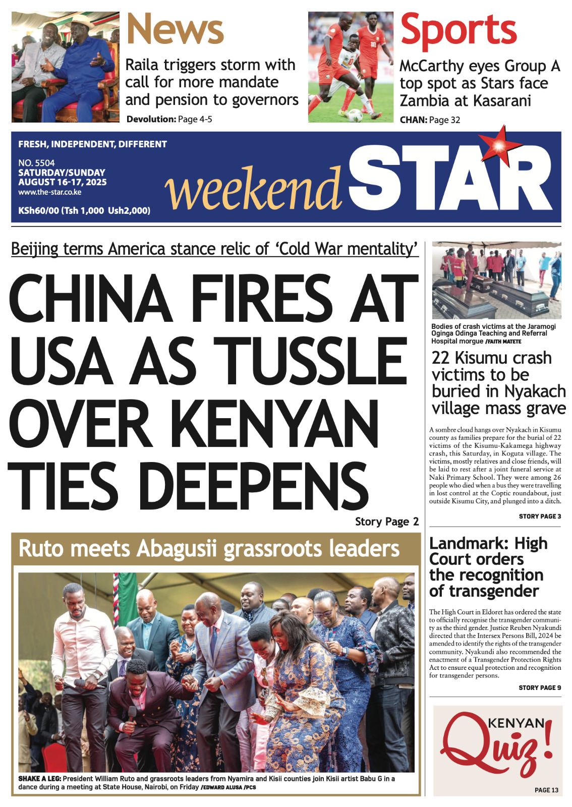 News Brief: China fires at USA as tussle over Kenya ties deepens