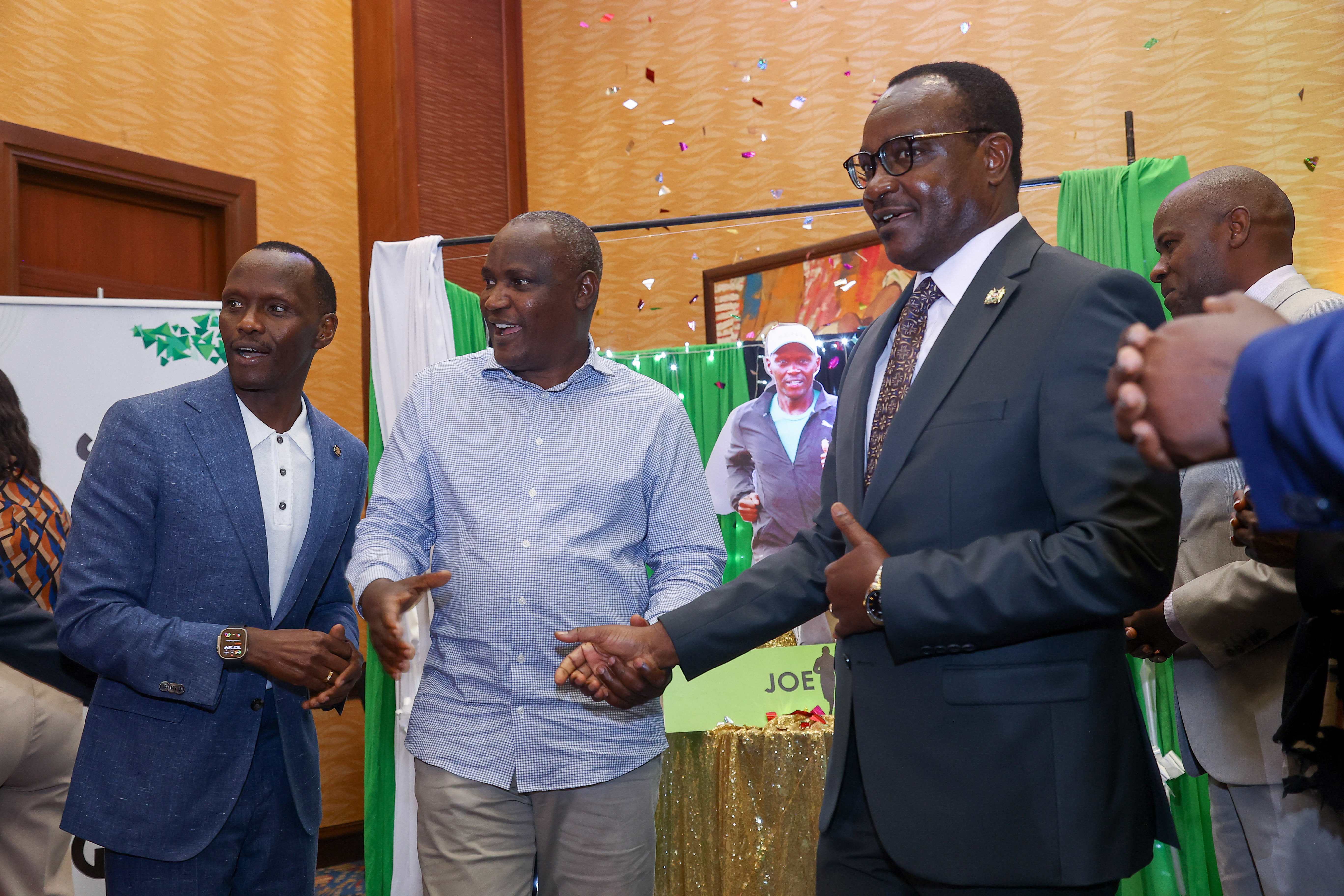 Kenya Pipeline managing director Joe Sang (L) with Treasury CS John Mbadi and Education CS Julius Ogamba