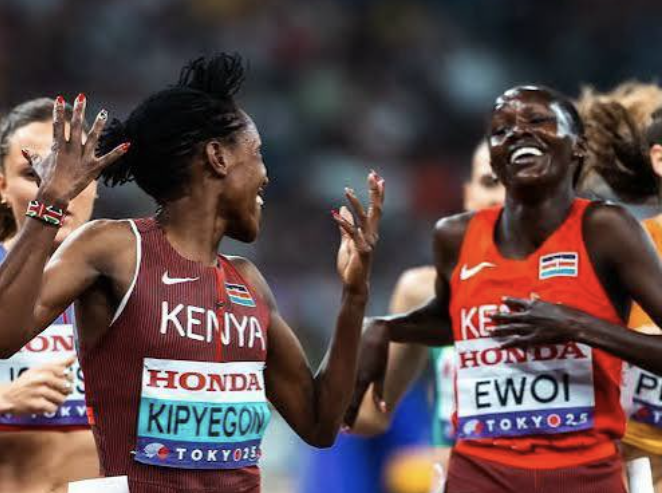 Kipyegon learns of Ewoi’s silver in post-race interview