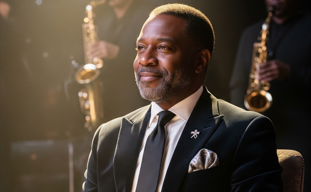 A distinguished man at a Kenny G concert