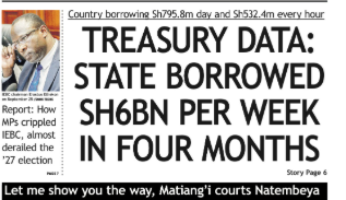 Briefs: Data: State borrowed Sh6bn weekly in 4 months