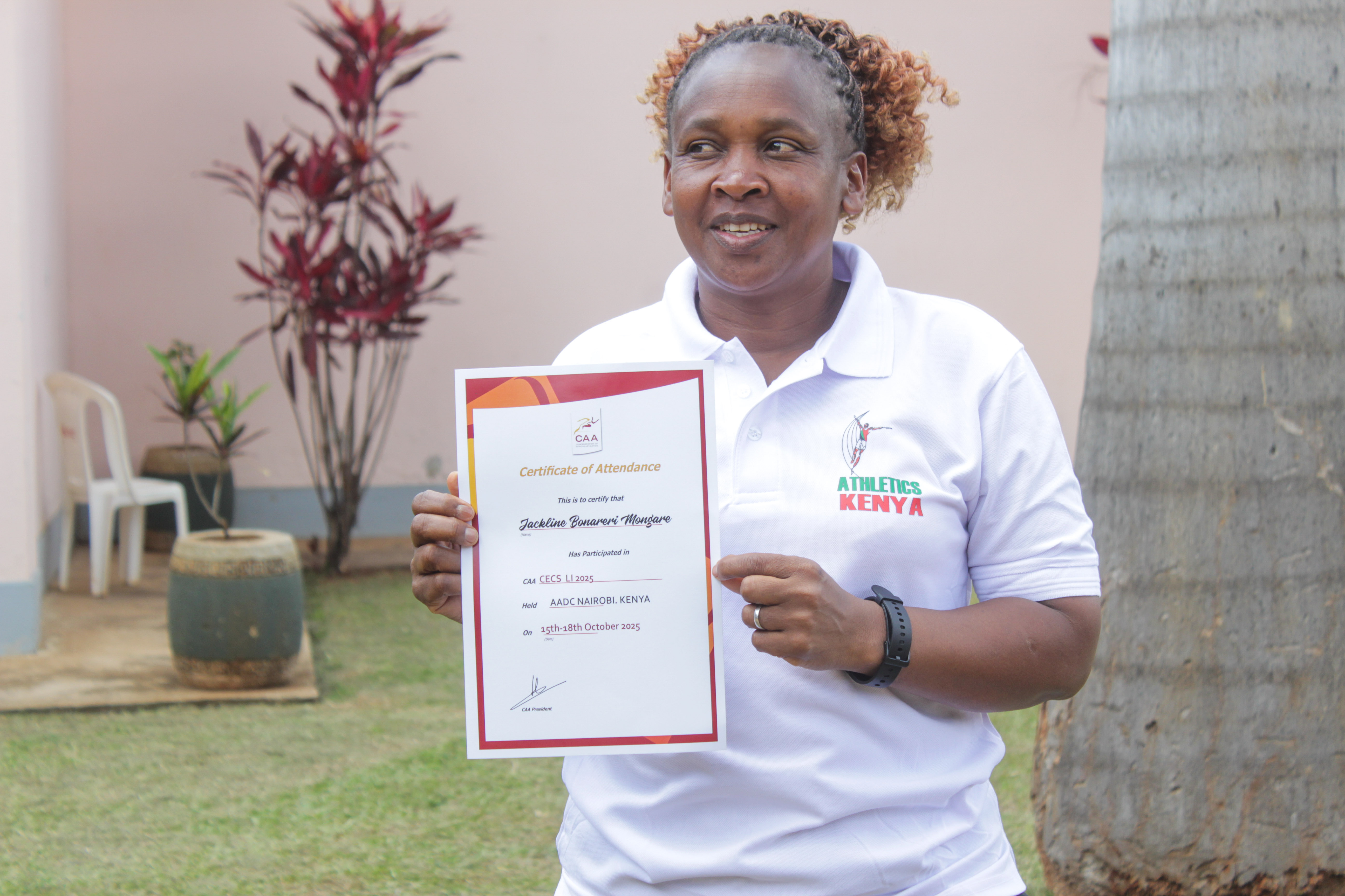 Former Commonwealth champion Jackline Maranga with her coaching certificate