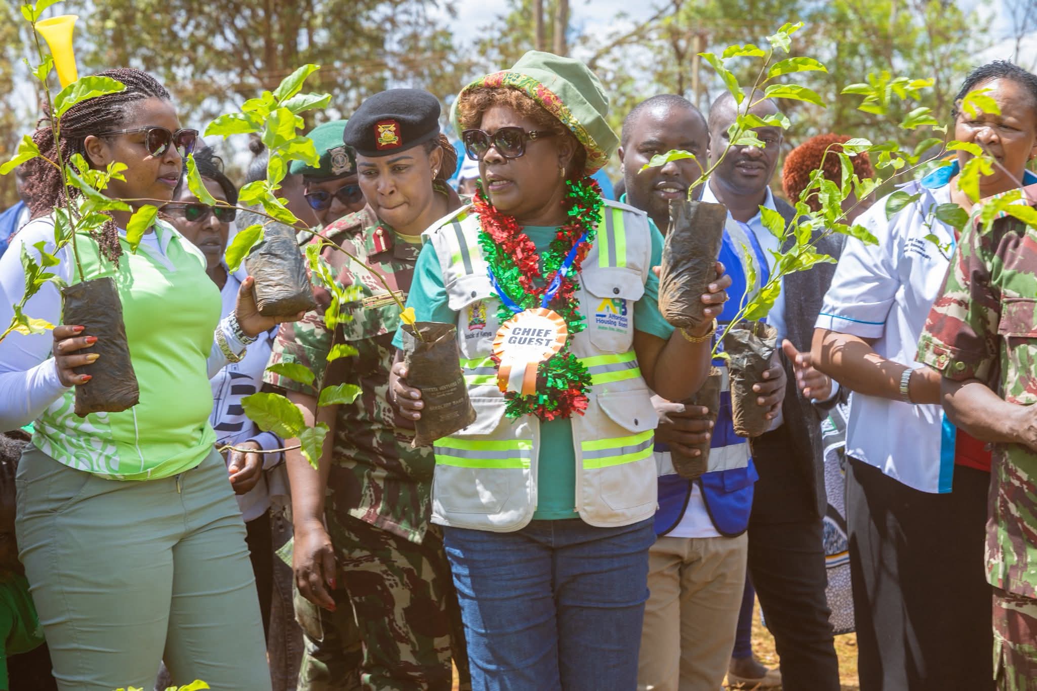 Lands Cabinet Secretary Alice Wahome issuing fruits seedlings at Karumu primary school in Kandara on October 10, 2025