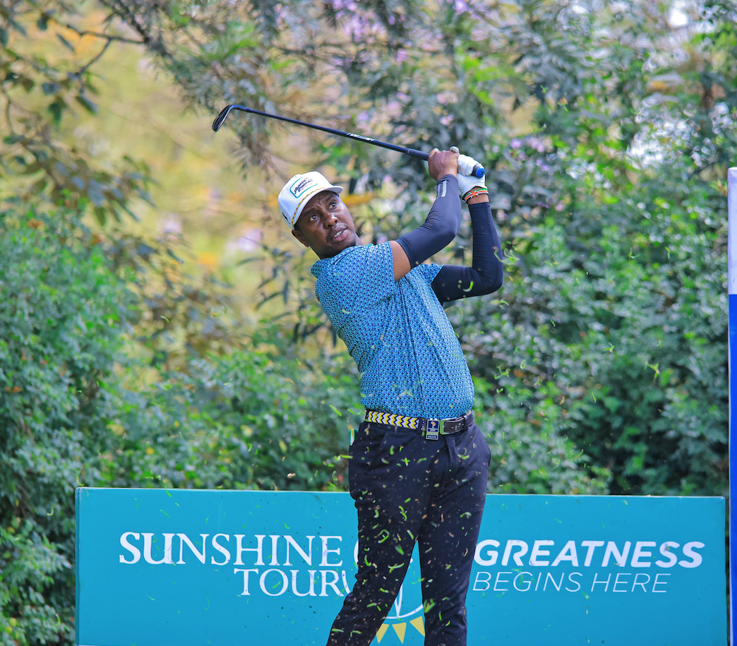 John Lejirma follows the path of his tee shot at the Royal Nairobi