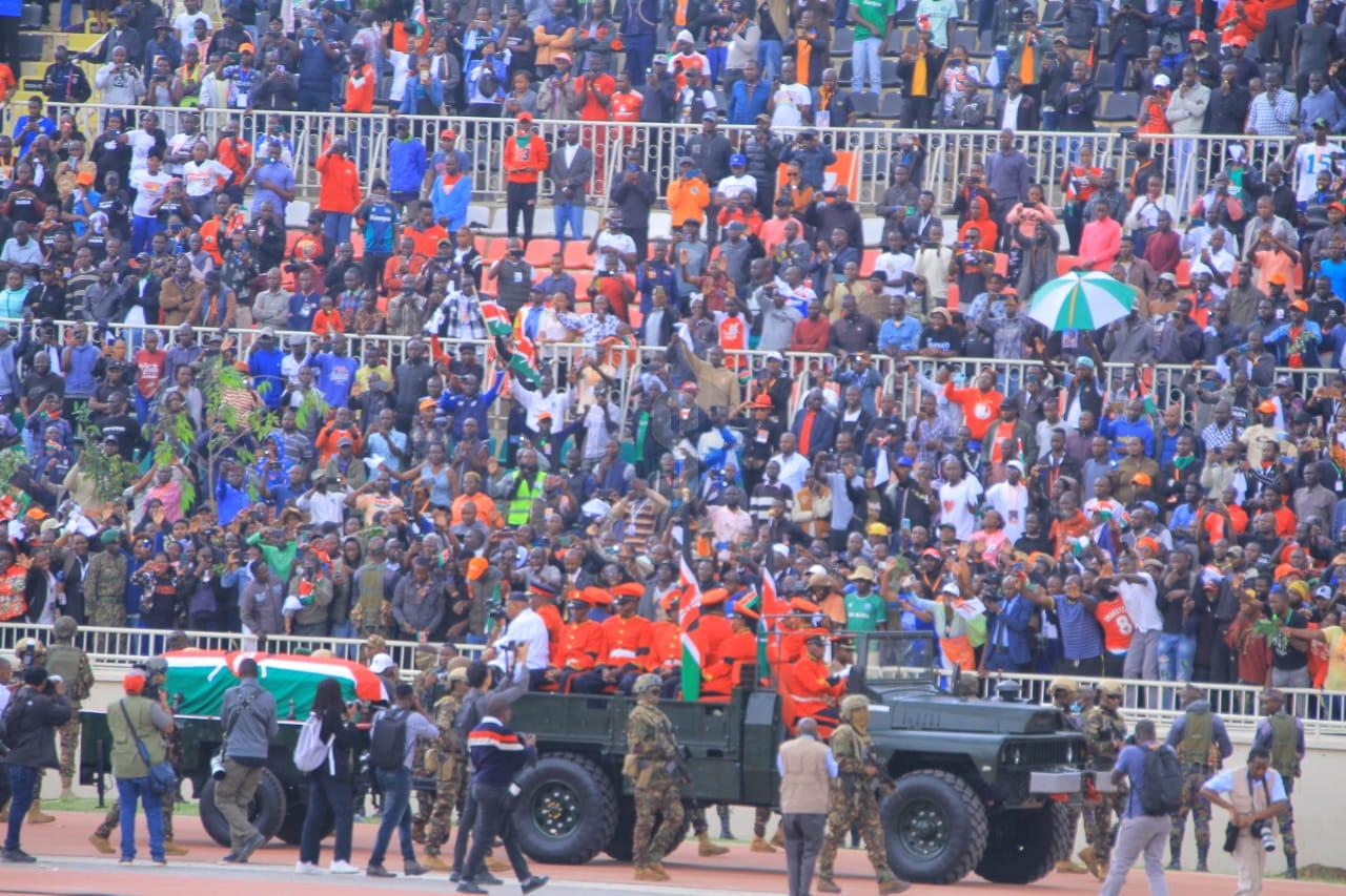 [PHOTOS] Situation at Nyayo Stadium after Raila's body arrival