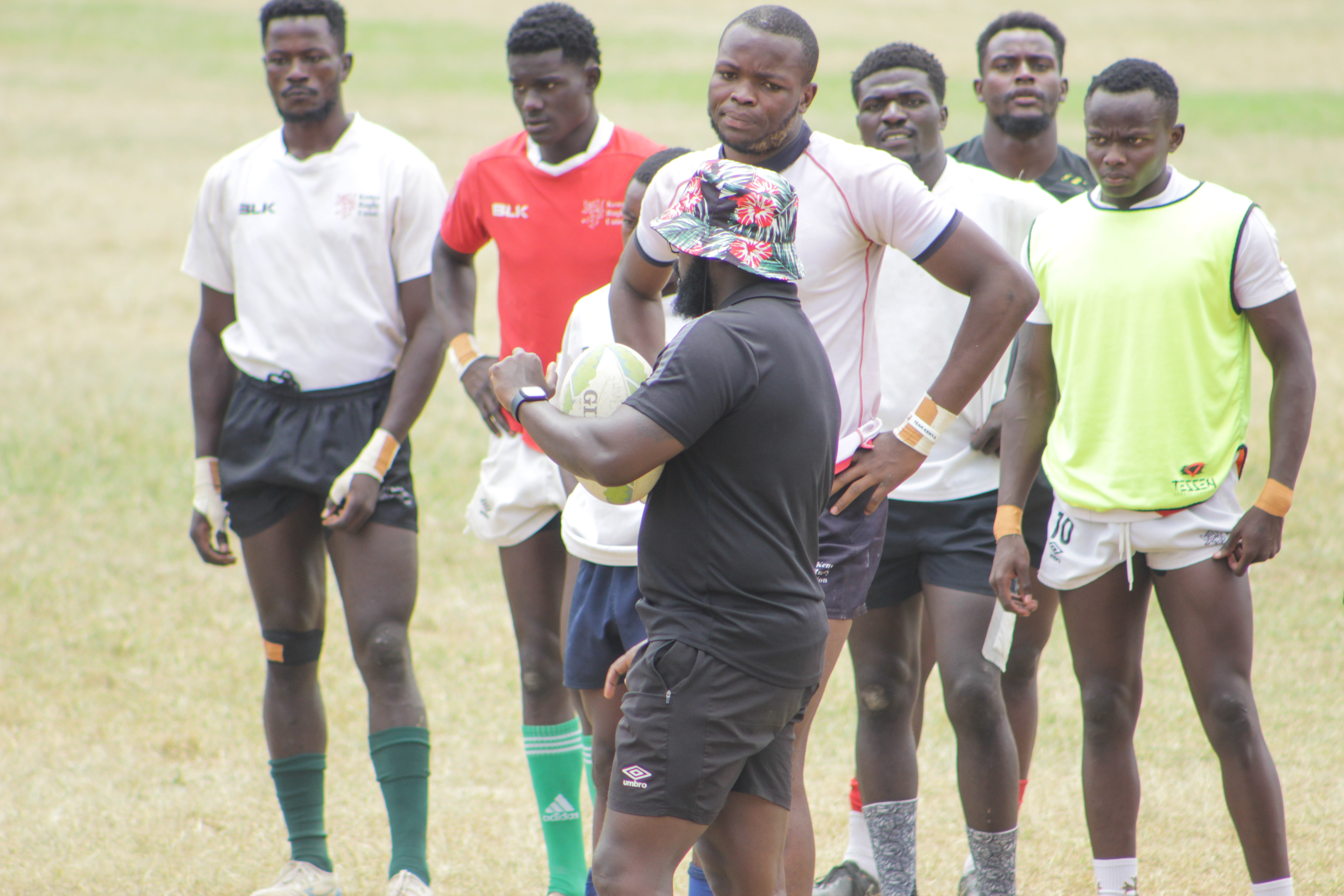 Kenya Shujaa head coach Kevin Wambua gives instructions to the Shujaa and Morans