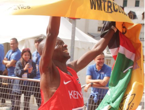 Philemon Kiriago, after winning gold during the World Mountain and Trail Running Championships in Canfranc Pirineos, Spain.