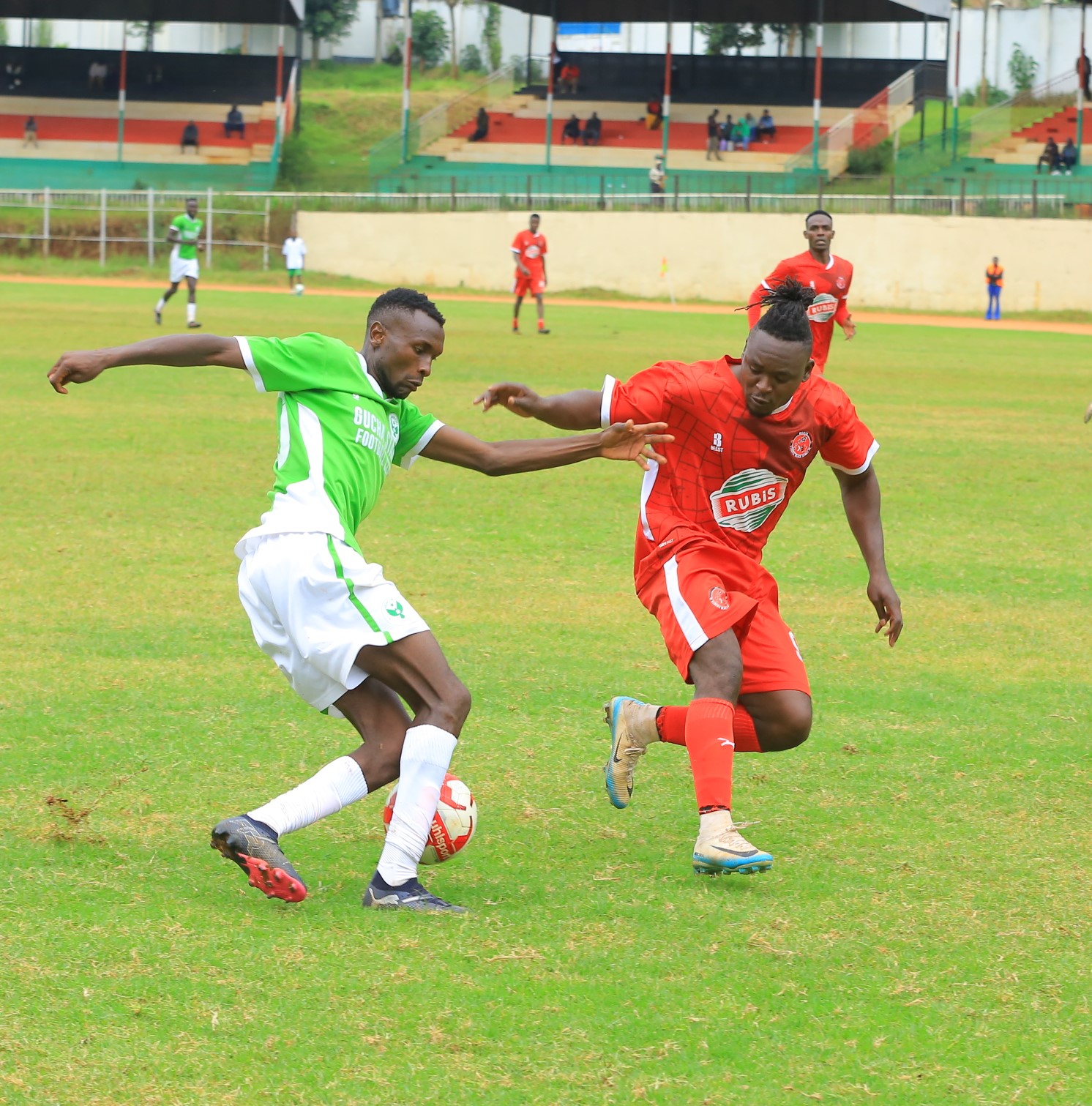 Gucha Stars forward Vincent Nyabuto dribbles past Mutabu Mathias of Kibera Black Stars