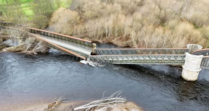 Historic rail bridge collapses into River Spey