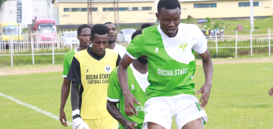 Gucha players warm up at Gusii Stadium before they played Kabati Youth/ANGWENYI GICHANA