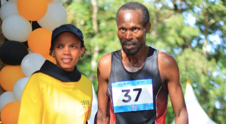 World and Olympic 500om champion Beatrice Chebet with race winner Joseph Lusike