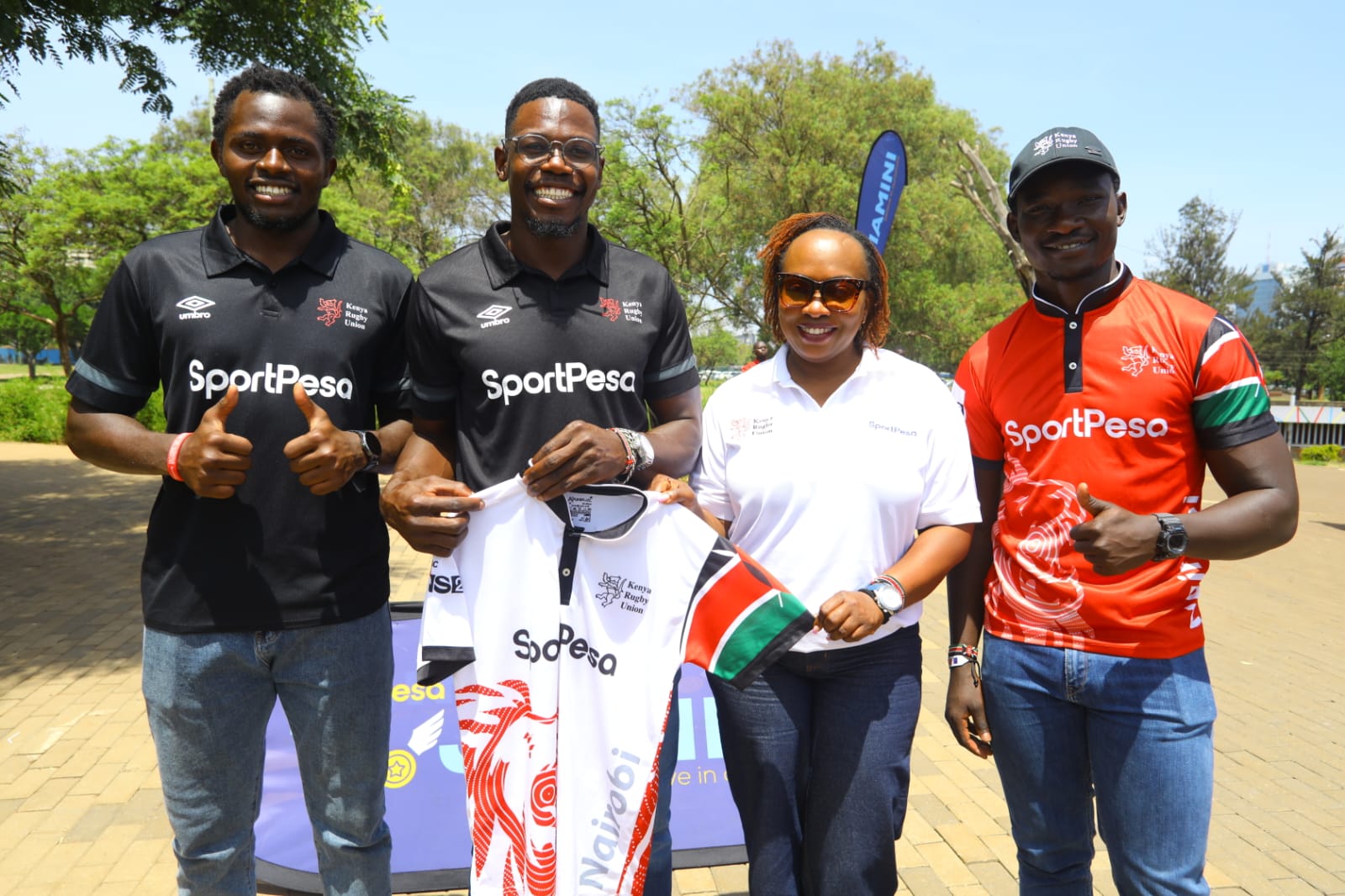 Former Kenya U20 player Daniel Kipchirchir, Vincent Onyala, KRU chairperson Harriet Okach and Tony Omondi