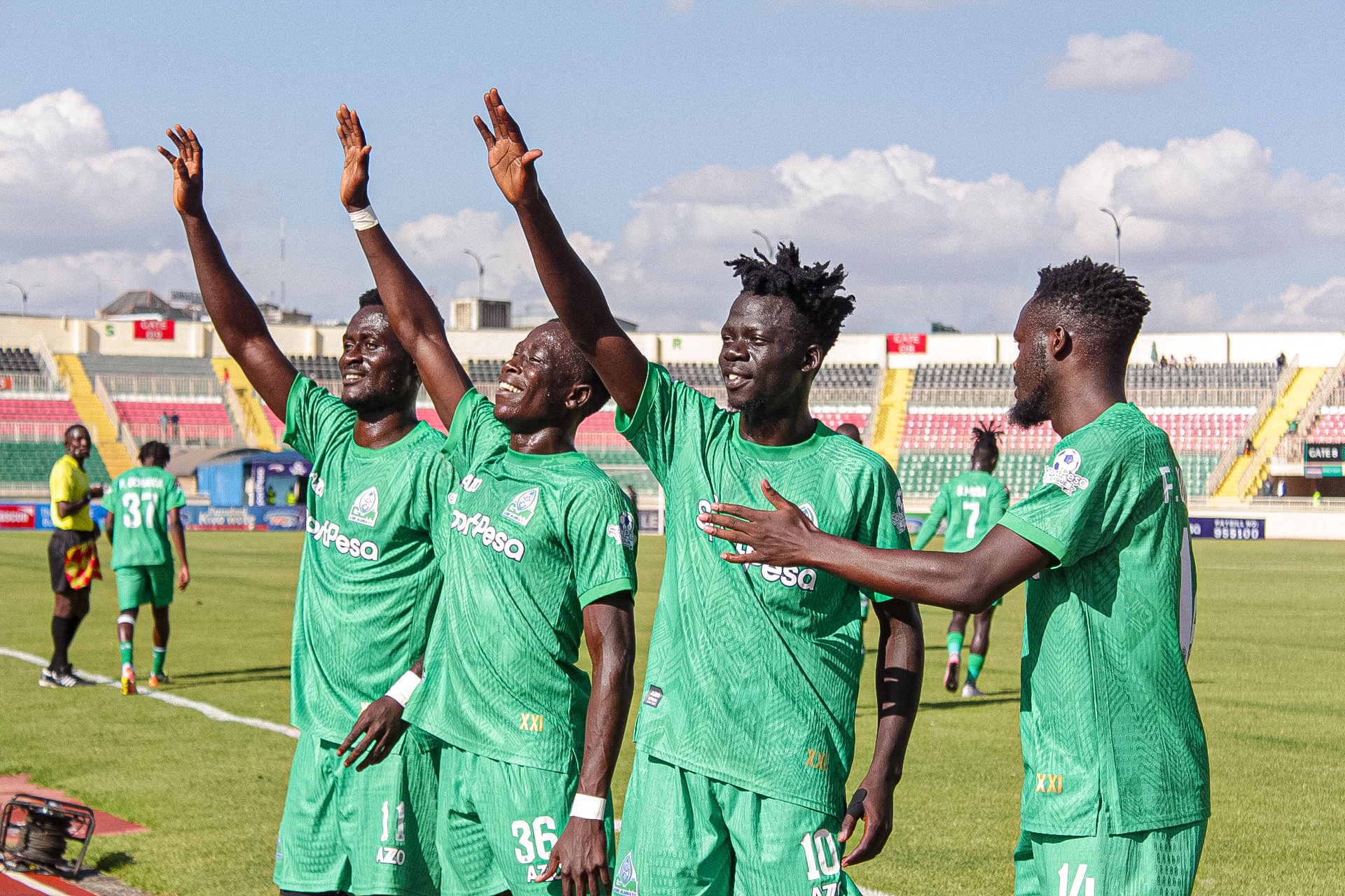 Gor Mahia's players acknowledge fans in a previous match