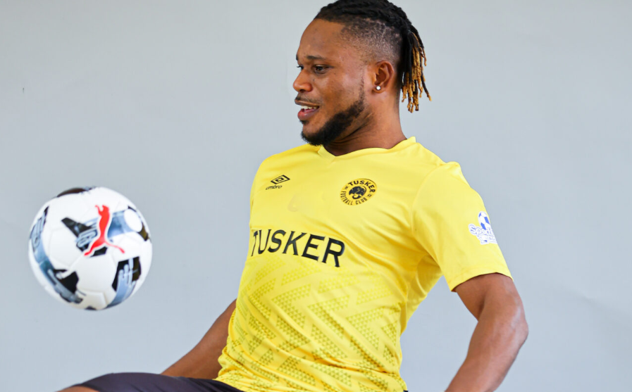 Tusker FC’s new striker, Blaise Selasie, during his unveiling by the Brewers/HANDOUT