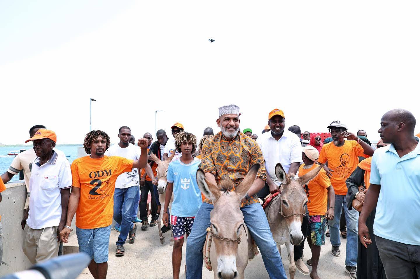 Junet, Nassir ride donkey to ODM event in Lamu