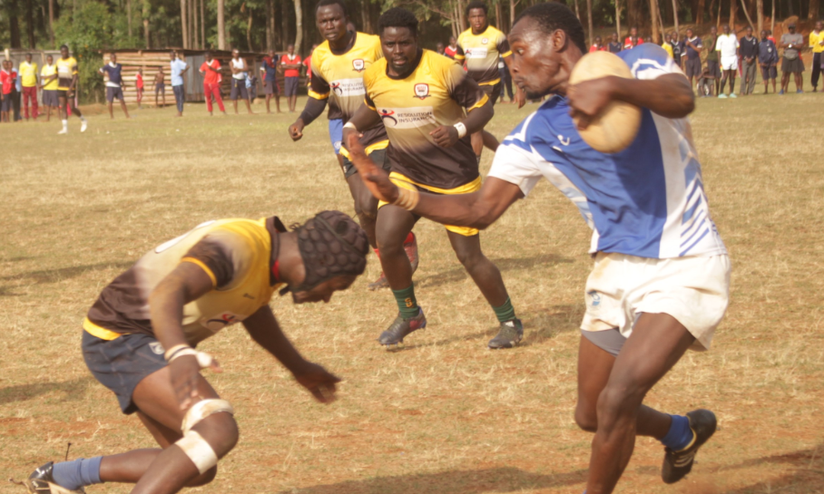 Action between Kisii Rugby and Mean Machine (in sky blue) at Cardinal Otunga High School, Mosocho/ANGWENYI GICHANA