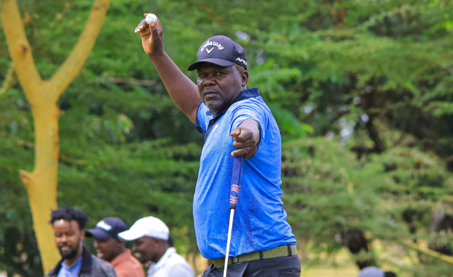 Dismas Indiza celebrates after winning the Shunshine Development Tour East Africa Swing title in Ruiru/HANDOUT